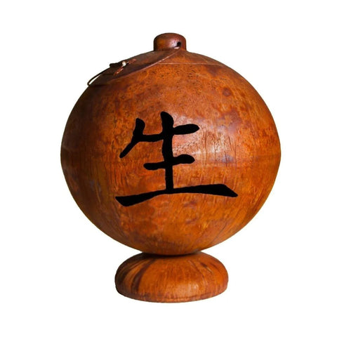 round fire pit with Asian characters