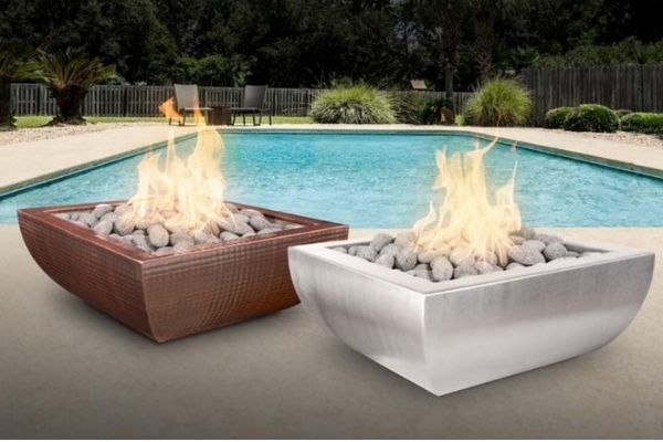 Top Fires Avalon Square Stainless Steel Gas Fire Bowl - Match Lit