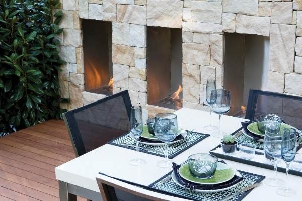 Ethanol fireplaces in outdoor dining area