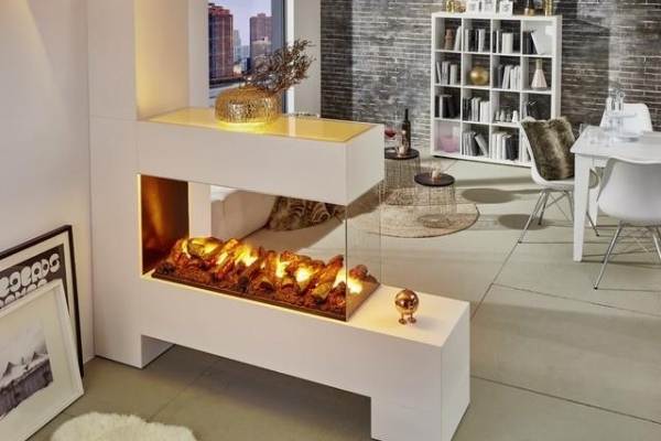 3-Sided Water Vapor fireplace for kitchen