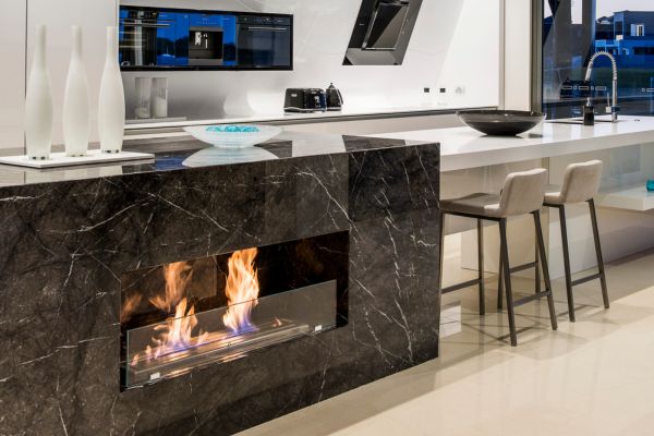 EcoSmart Ethanol Burner Built Into a Kitchen Island