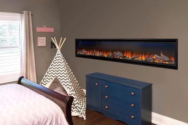 Built-in/wall mounted electric fireplace in bedroom