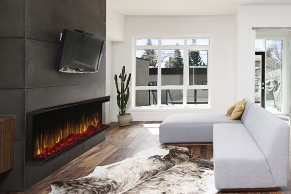 Modern fireplace wall mounted under TV