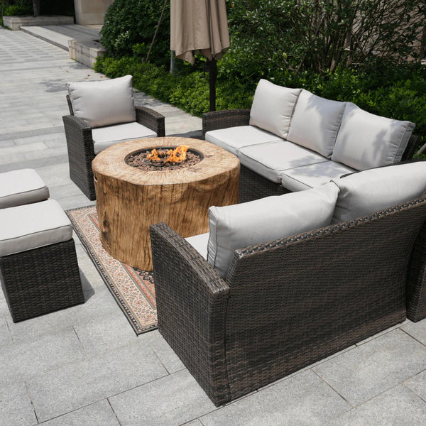 Image of Direct Wicker 40-Inch Round Tree Stump LP Fire Pit Table