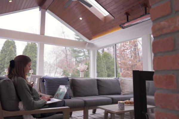 Electric patio heater on a covered patio