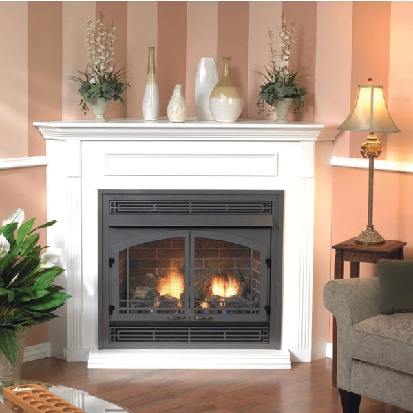 Image of Empire Vail 36 Premium Vent-Free Gas Fireplace with Optional White Corner Cabinet