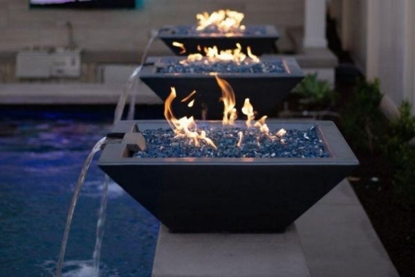 Top Fires 24" Square Concrete Gas Fire and Water Bowl - Match Lit