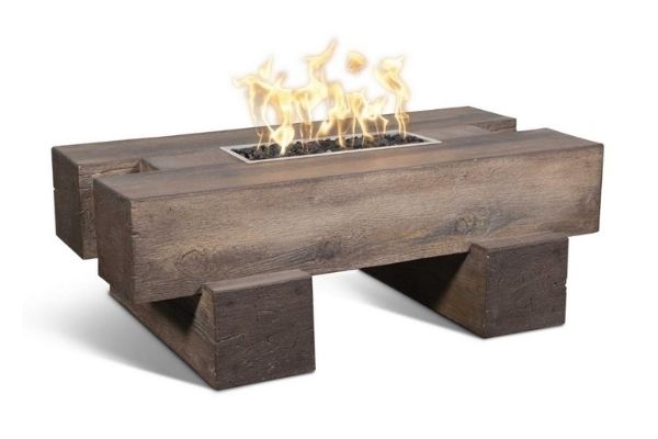 Top Fires Palo Rectangular Wood Grain GFRC Gas Fire Pit Table - Match Lit