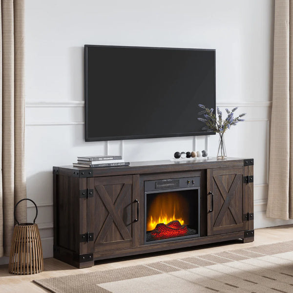 Media console with electric fireplace for 47-inch TV
