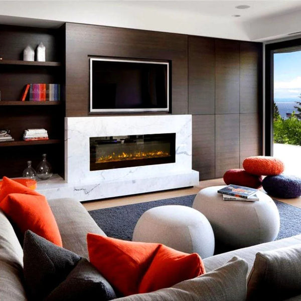 Image of Modern Blaze Recessed / Wall Mounted Electric Fireplace with Multicolor Flame