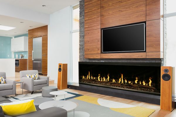 modern fireplace accent wall wood