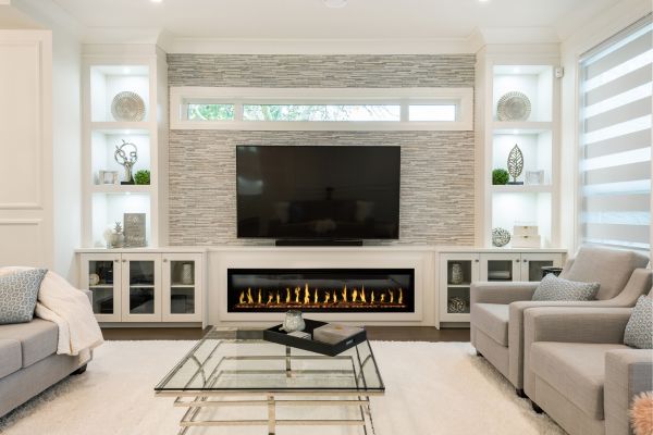 Modern Fireplace Under TV with Craftsman Style Decor