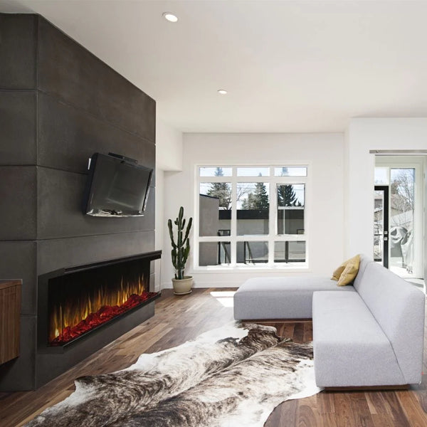 Image of Touchstone Infinity 3-Sided Smart Electric Fireplace below a TV