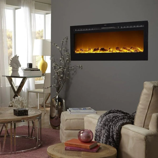Image of Touchstone Sideline 50-Inch Recessed Smart Electric Fireplace against a gray wall