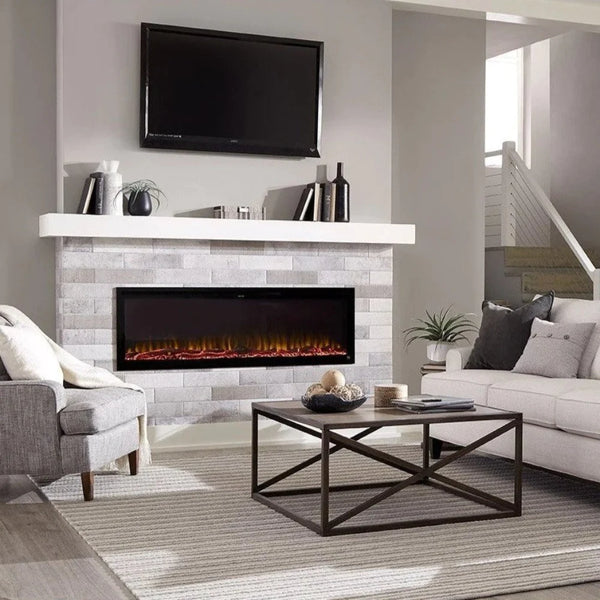 Image of Touchstone Sideline Elite Smart Electric Fireplace below a TV