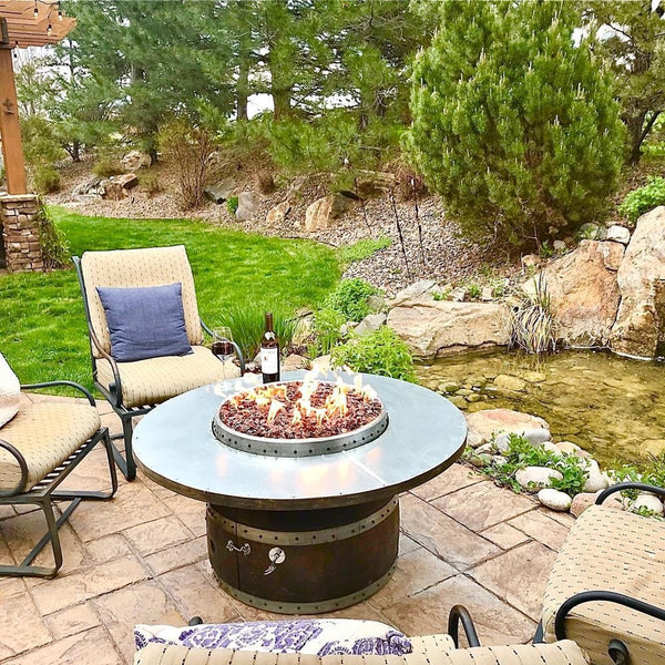 Image of Wine Barrel Dude Coffee Table 46-Inch Wooden Gas Fire Pit Table