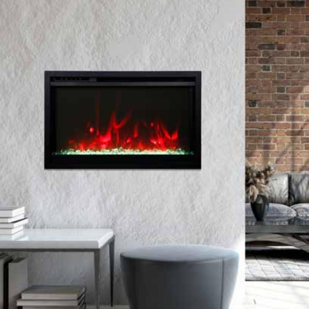 Amantii Traditional Xtraslim Wall Mounted Indoor Electric Fireplace with WiFi Installed on a Divider Wall