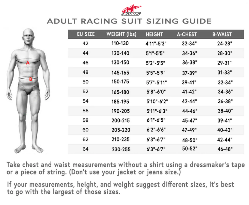 Alpinestars Stell GP Pro Comp V2 Race Suit Size Chart