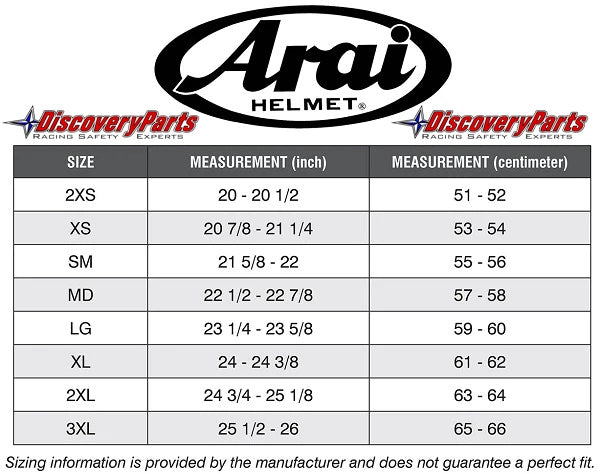 Arai GP-5W Helmet SA2020 Size Chart image