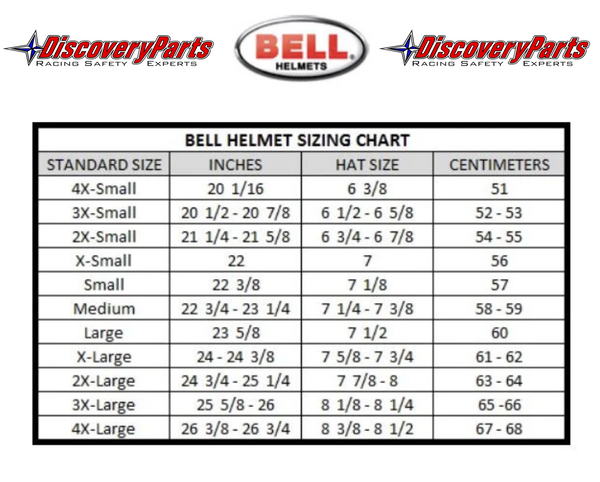 Bell RS7 Pro Auto Racing Helmet Size Chart Image