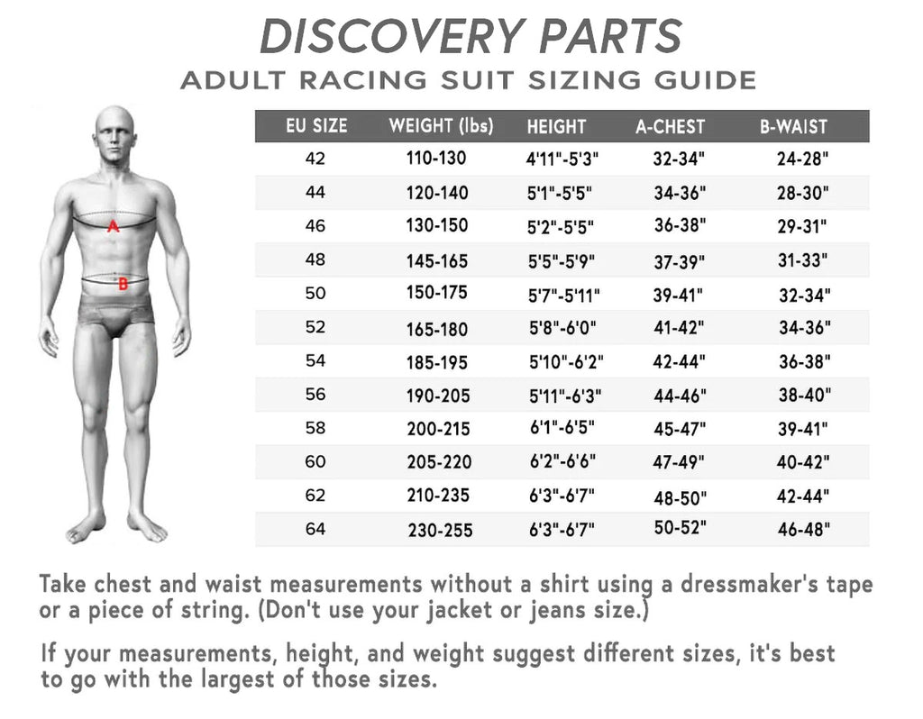 Discovery Parts FIRST-S RACE Suit Size Chart