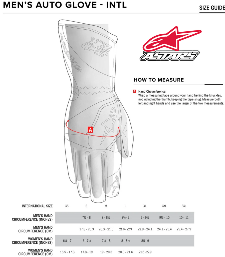 alpinestars tech1-zx v3 gloves size chart how to measure your hand for fitting the alpinestars zx v3 gloves