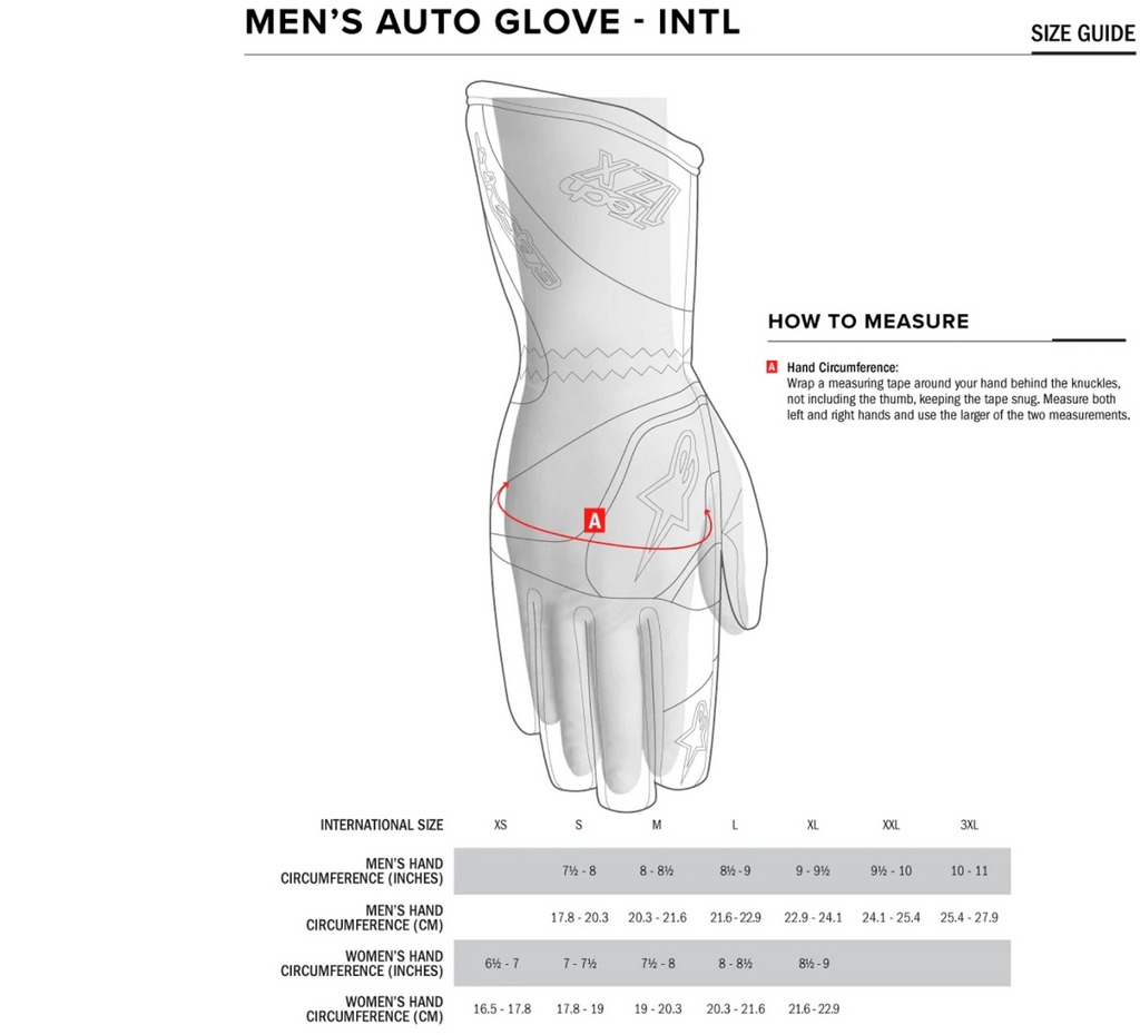 ALPINESTARS ENGINE PIT GLOVE SIZE CHART HOW TO MEASURE YOUR HAND FOR PROPER FIT