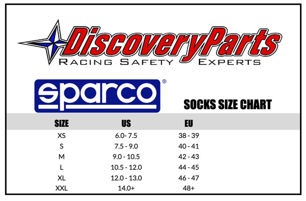 SPARCO RW-4 SOCK SIZE CHART HOW TO SELECT THE CORRECT SPARCO SOCK SIZE