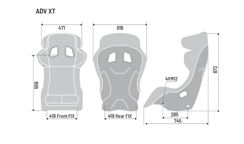 Sparco ADV XT Racing Seat 8855-2021 Dimensions