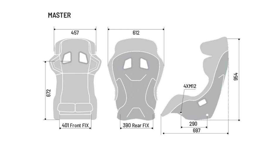 Sparco Master 8855-2021 Racing Seat Dimensions