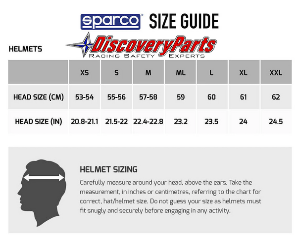 Sparco Sky RF-7W Carbon Fiber Helmet SA2020 Size Chart Image