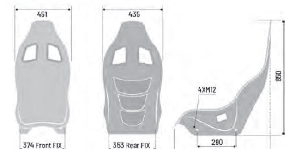 Sparco Ultra Carbon Fiber Racing Seat 008037ZNR Dimensions