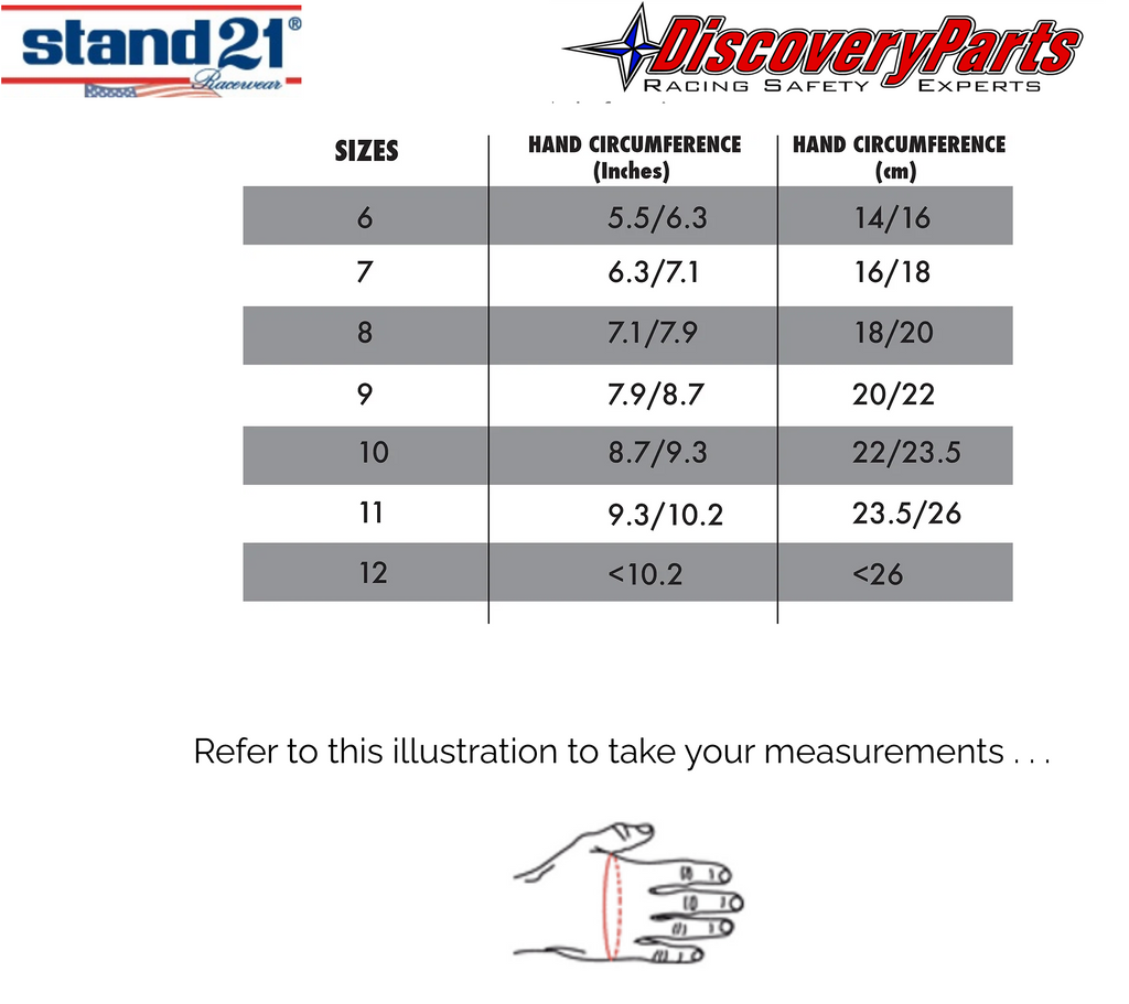 Stand21 Glove Size Chart