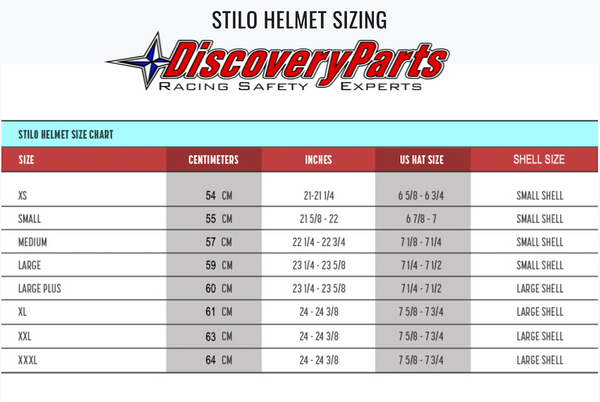 Stilo WRC Venti ZERO Carbon Fiber Helmet 8860-2018 Sie Chart Image