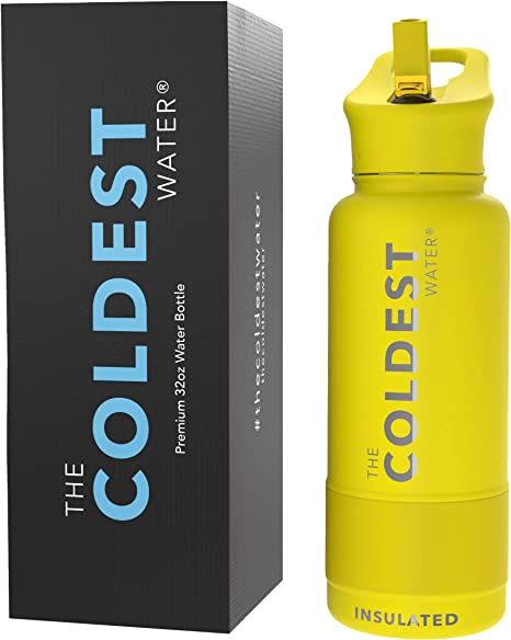 Amazon.com: COLDEST Sports Water Bottle -32 oz (Straw Lid), Leak Proof, Vacuum Insulated Stainless Steel, Hot Cold, Double Walled, Thermo Mug, Metal Canteen (Solar Yellow, 32 oz): Home & Kitchen