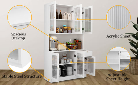 Kitchen Pantry Storage Cabinet White with 6 Cabinets and 1 Drawer detailed image4