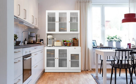 Kitchen Pantry Storage Cabinet White with 6 Cabinets and 1 Drawer detailed image3