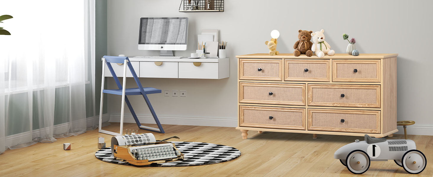 Wide Wood 7 Drawer Dresser for Bedroom image5