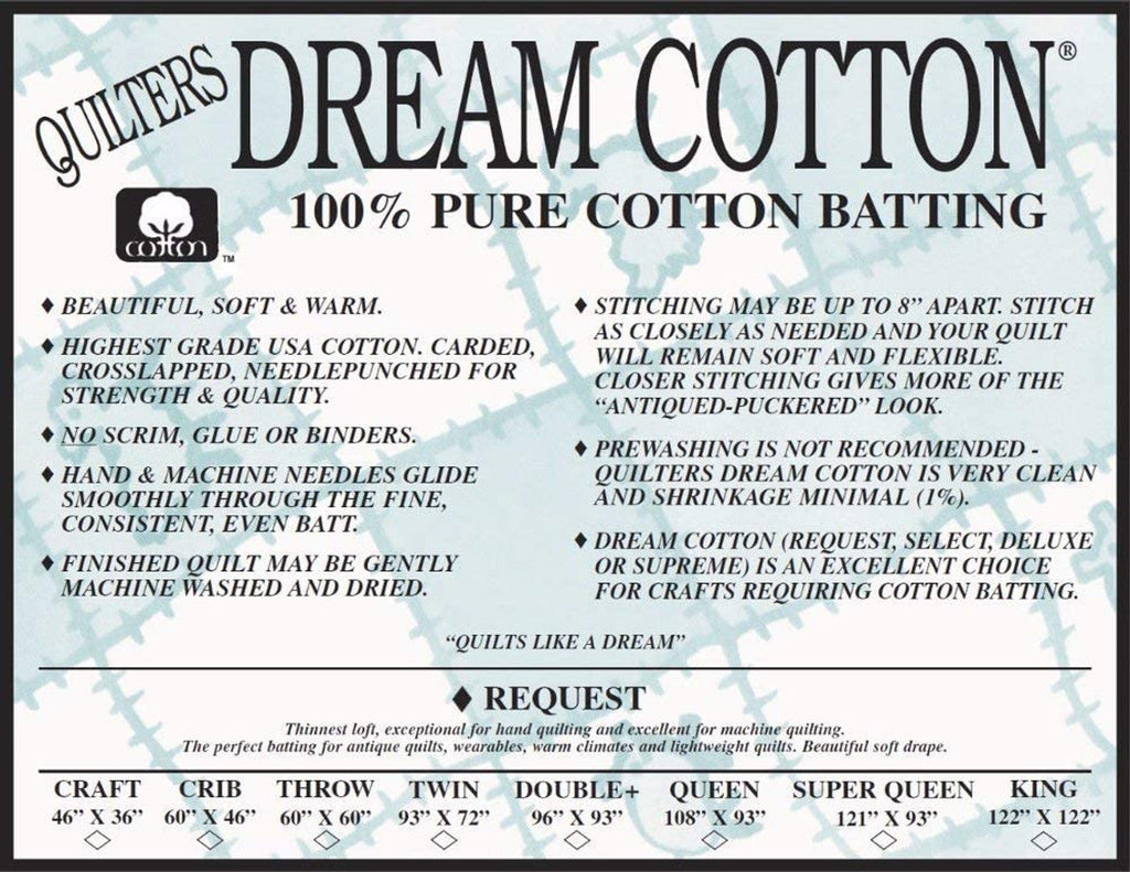 Quilters Dream Batting n4d Double Select Cotton – River's Edge