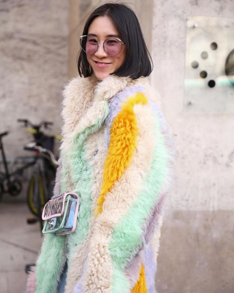 EVA CHEN WEARS FOR ART'S SAKE AW18 NEW COLLECTION DESIGNER SUNGLASSES CAT PURPLE AT PARIS FASHION WEEK PFW