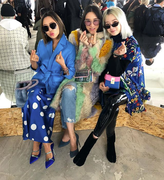 AIMEE SONG SONGOFSTYLE WEARS FOR ART'S SAKE AW18 NEW COLLECTION DESIGNER SUNGLASSES ICY GREY AND EVA CHEN WEARS CAT PURPLE, ACCOMPANIED BY IRENE KIM IRENEISGOOD