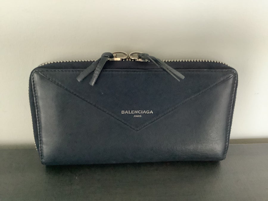 Black Balenciaga Papier Leather Long Wallet