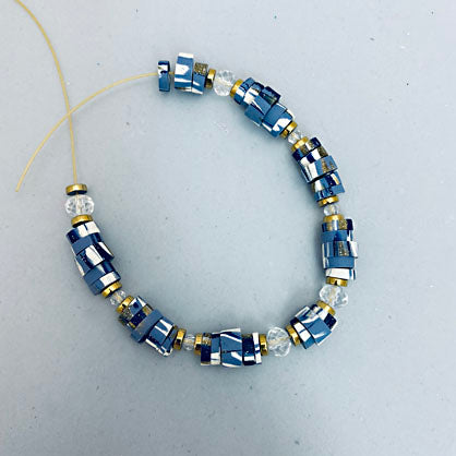 photo shows beads strung on bracelet