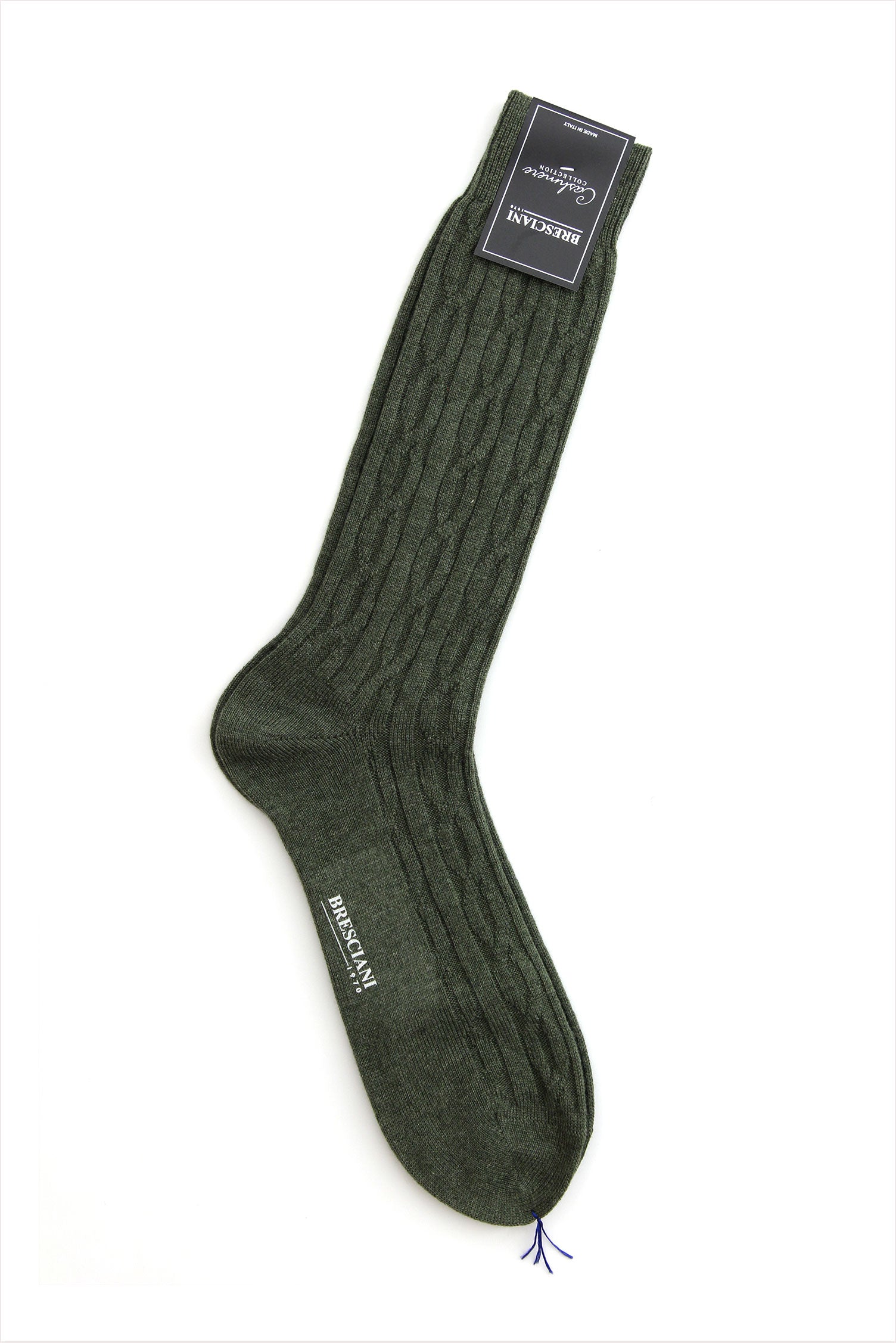 Bresciani Men's Cashmere Cable Knit Socks Green