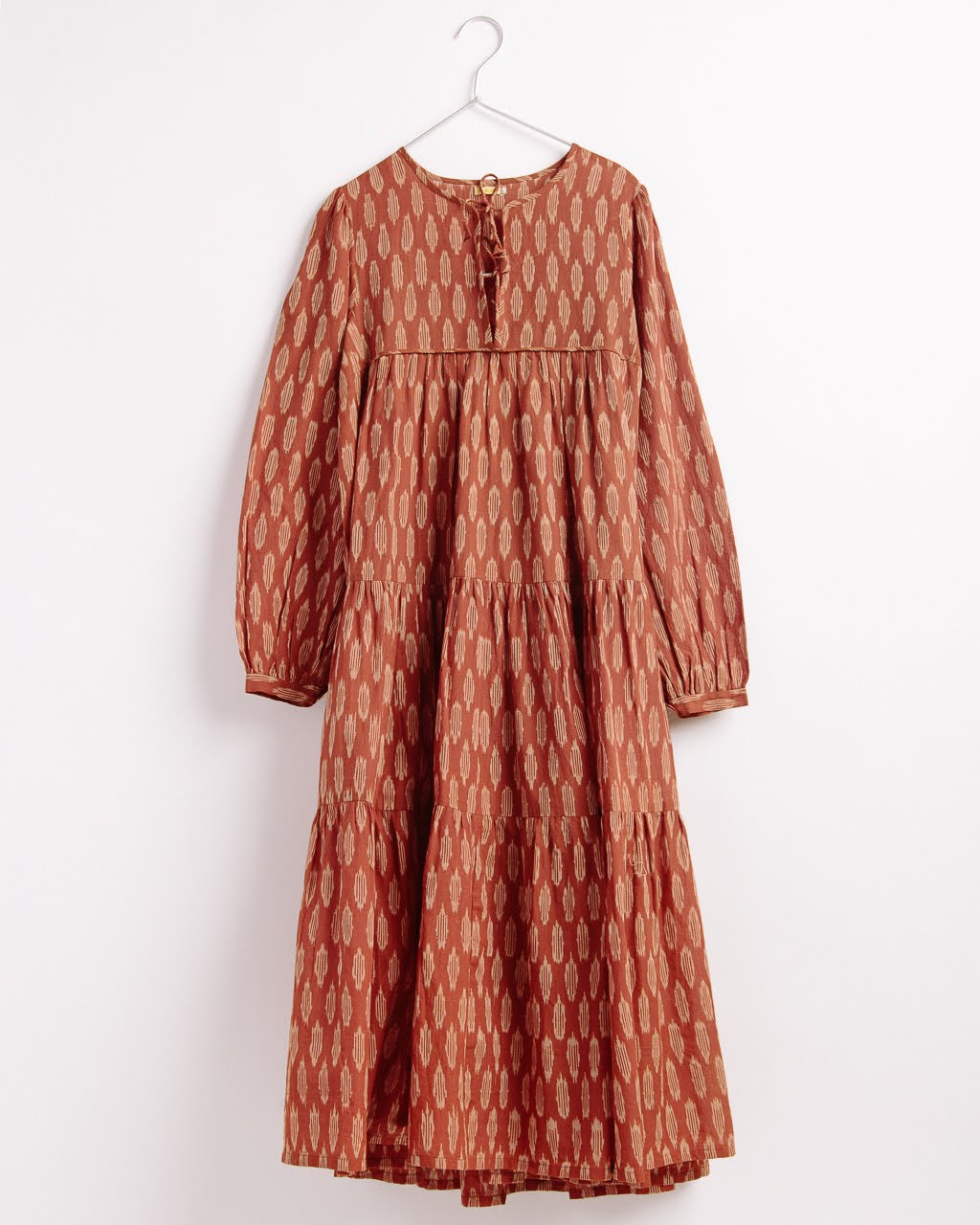 Yamini Ikat Dress, Rust Lozenge, Size S