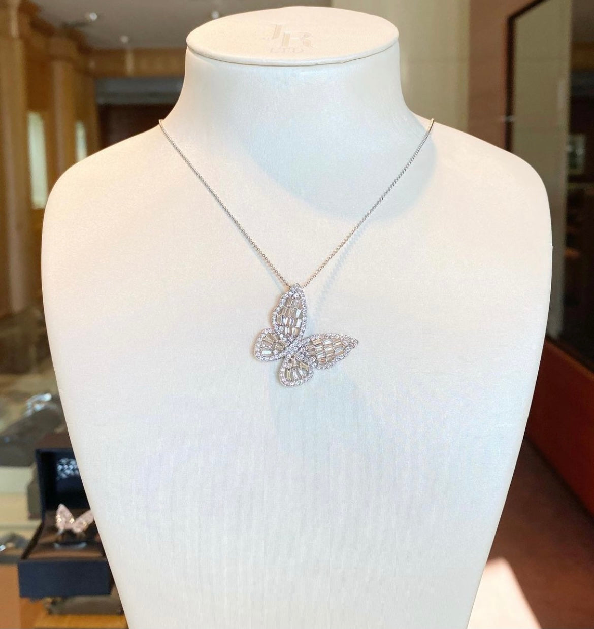 Baguette Cut Diamond Butterfly Pendant Necklace