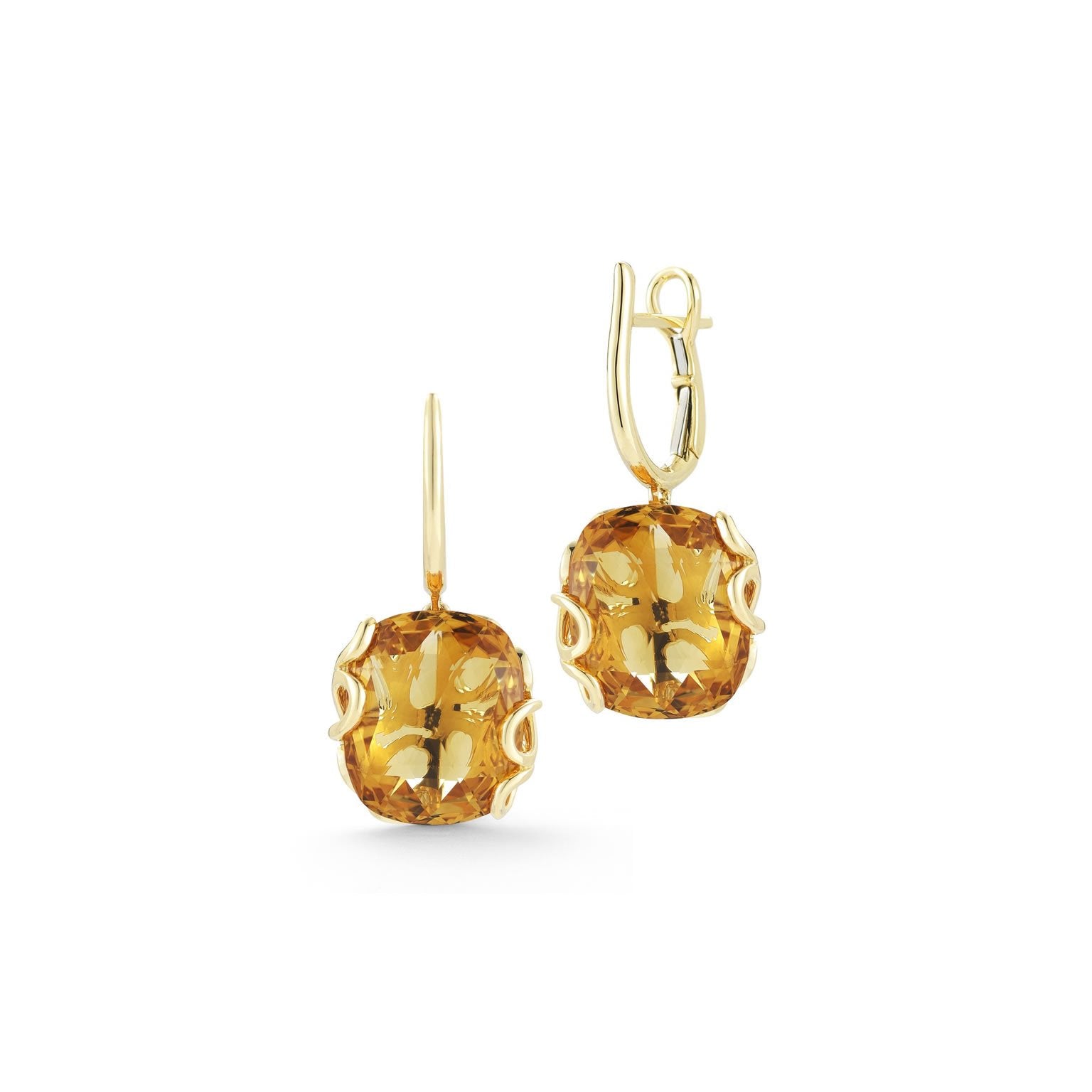 Sea Leaf earrings in 18K yellow gold with leaf motif back and citrine