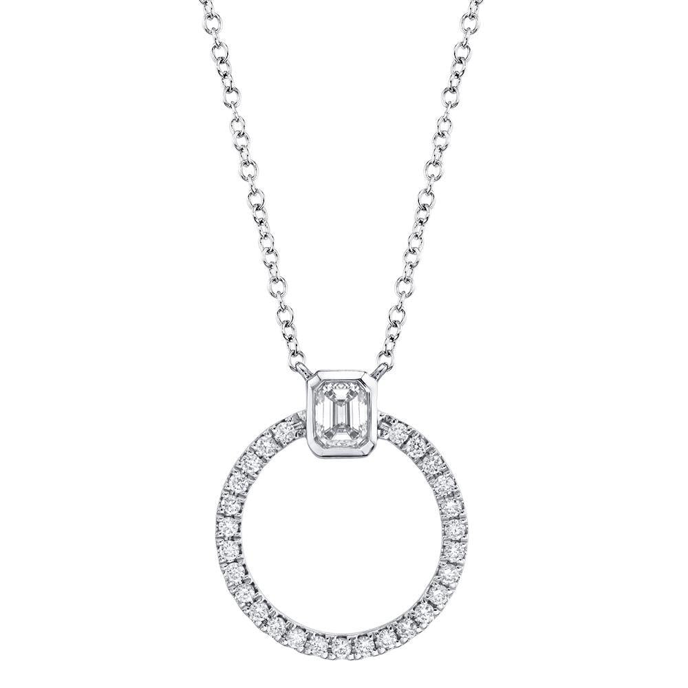 Diamond Emerald Circle Pendant Necklace