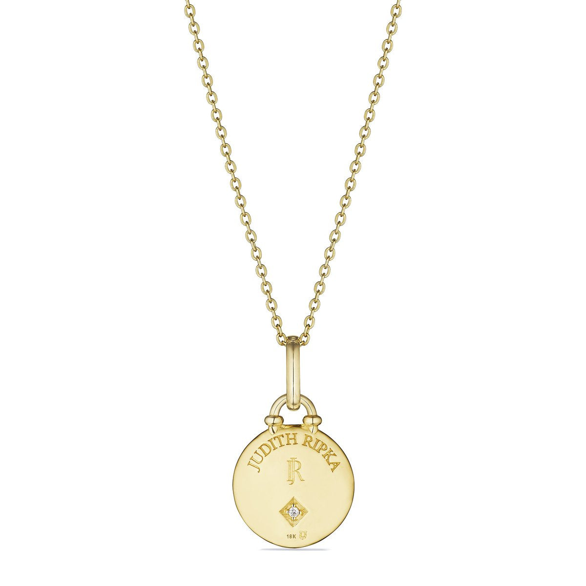 LITTLE LUXURIES SUN DIAL MEDALLION NECKLACE WITH BLUE SAPPHIRE AND DIAMONDS IN 18K