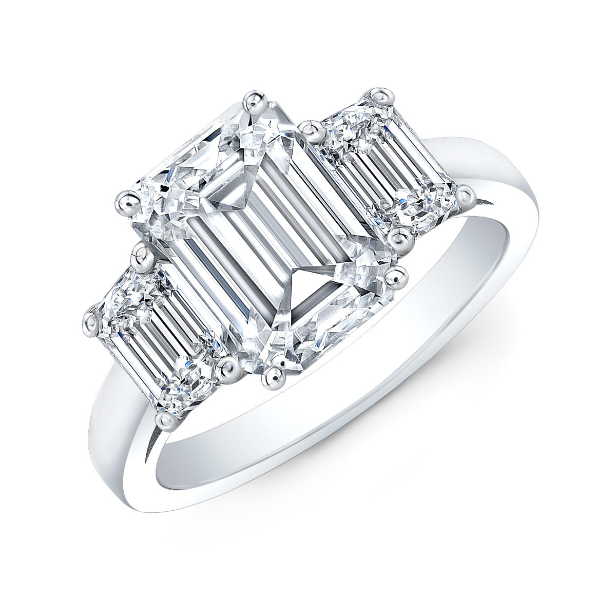 Three Stone Emerald Cut Engagement Ring Mounting